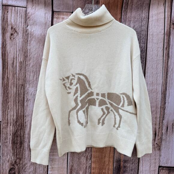 Coach Sweater Turtleneck Horse and Carriage Wool Cashmere Blend Medium Cream - Picture 1 of 10
